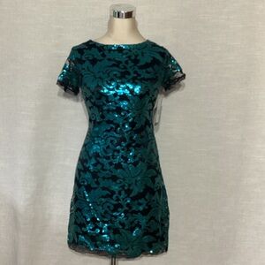 Jax Teal Floral Sequin Mini Dress